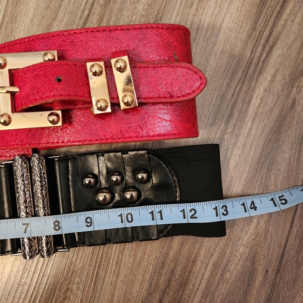 *5 for $20* Red Stretch Belt with Gold Buckle & Black Studded Elastic Belt - Picture 2 of 4